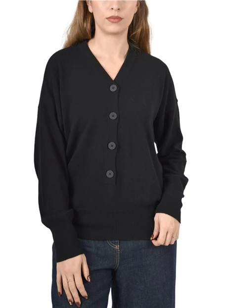 CARDIGAN IN MISTO LANA E CASHMERE DONNA NERO