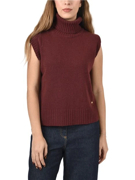 GILET IN MAGLIA IN MISTO LANA E CASHMERE DONNA BORDEAUX