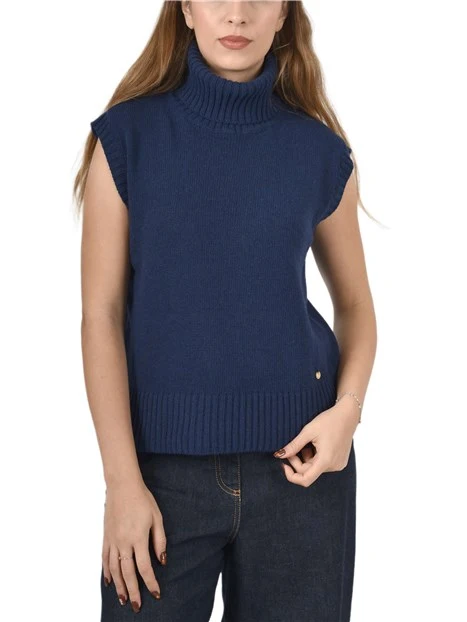 GILET IN MAGLIA IN MISTO LANA E CASHMERE DONNA BLU