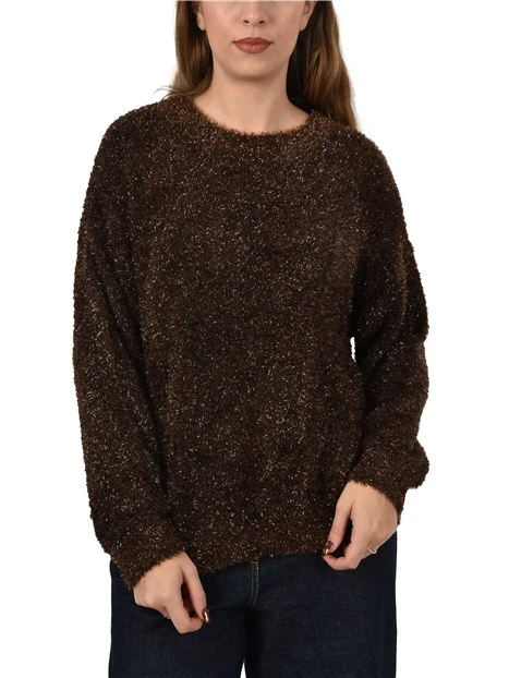 MAGLIA GIROCOLLO CON FILATO IN LUREX DONNA MARRONE