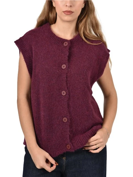 GILET IN MISTO ALPACA CON BOTTONI DONNA BORDEAUX