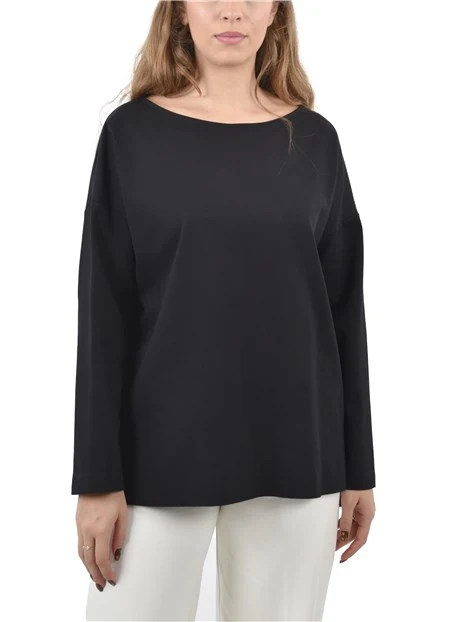 BLUSA CON SCOLLO A BARCA E SPALLE SCESE DONNA NERO