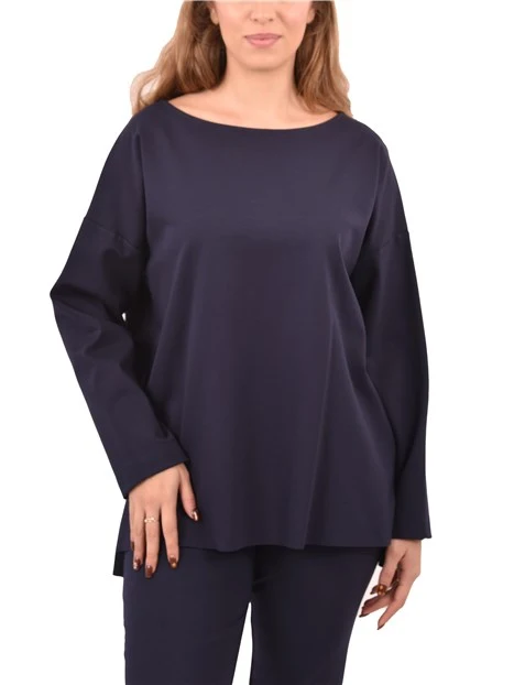 BLUSA CON SCOLLO A BARCA E SPALLE SCESE DONNA BLU