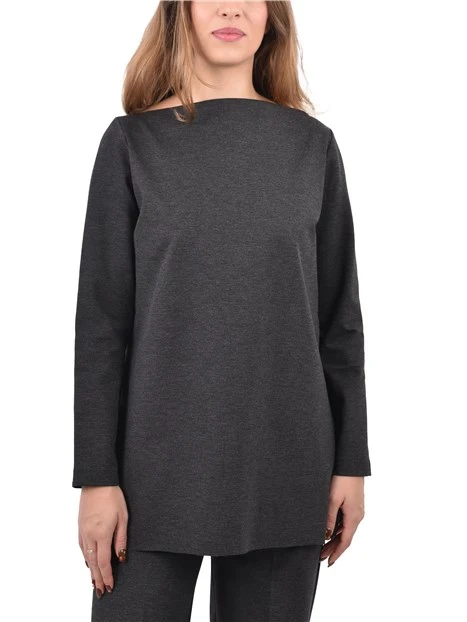 MAGLIA CON SCOLLO A BARCA E SPACCHI LATERALI DONNA ANTRACITE