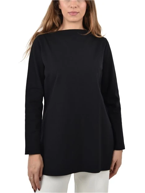 MAGLIA CON SCOLLO A BARCA E SPACCHI LATERALI DONNA NERO