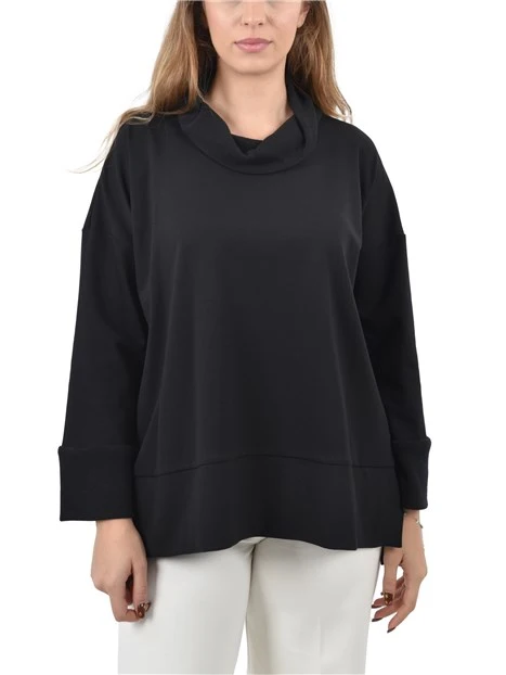 MAGLIA DOLCEVITA CON BORDI RISVOLTATI DONNA NERO