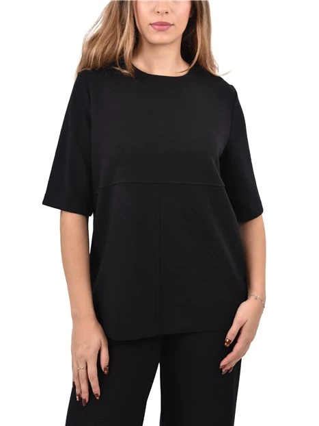 T-SHIRT MANICA CORTA CON CHIUSURA A GOCCIA POSTERIORE DONNA NERO