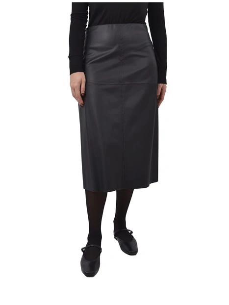 GONNA LUNGA IN ECOPELLE CON CUCITURE DONNA NERO