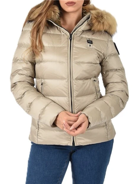 PIUMINO CON CAPPUCCIO FISSO E COLLO IN PELLICCIA REMOVIBILE DONNA BEIGE