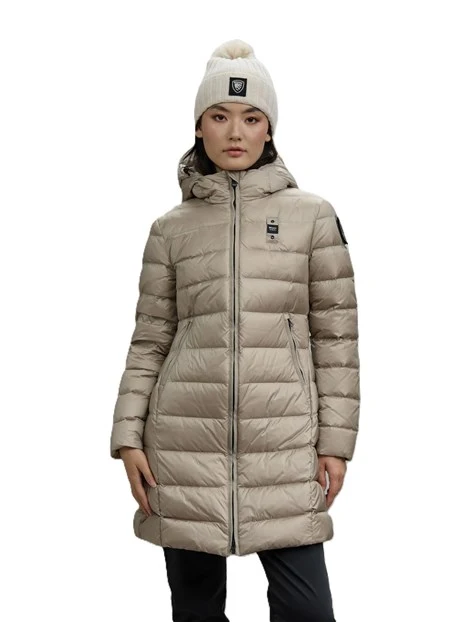 PIUMINO CON TRAPUNTATURA ORIZZONTALE CON CAPPUCCIO DONNA BEIGE