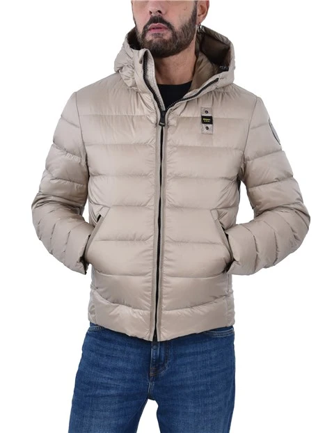 PIUMINO CORTO TRAPUNTATO A RIGHE ORIZZONTALI UOMO BEIGE