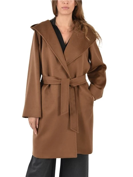 CAPPOTTO CON CINTURA E TASCHE A FILETTONI DONNA MARRONE