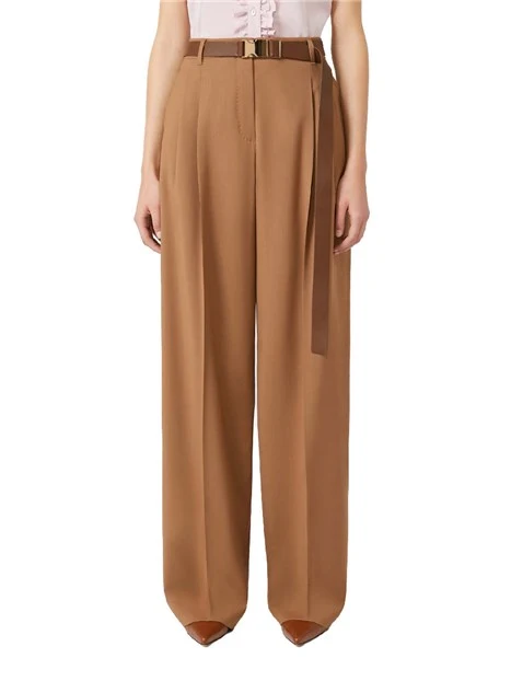 PANTALONE PALAZZO IN LANA CON CINTURA DONNA MARRONE