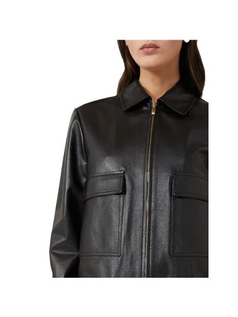 GIACCA IN PELLE CON COLLETTO A CAMICIA DONNA NERO