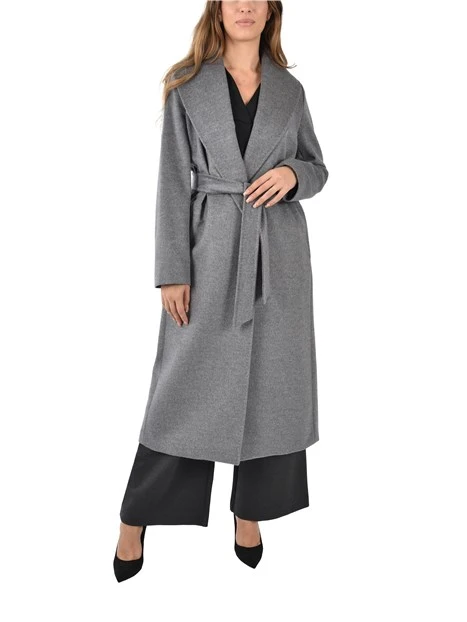 CAPPOTTO LUNGO CON CINTURA E TASCHE A FILO  DONNA GRIGIO