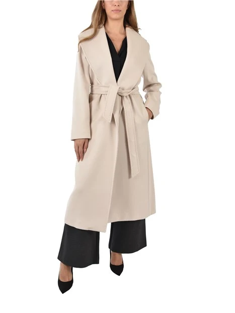 CAPPOTTO LUNGO CON CINTURA E TASCHE A FILO  DONNA BEIGE CHIARO