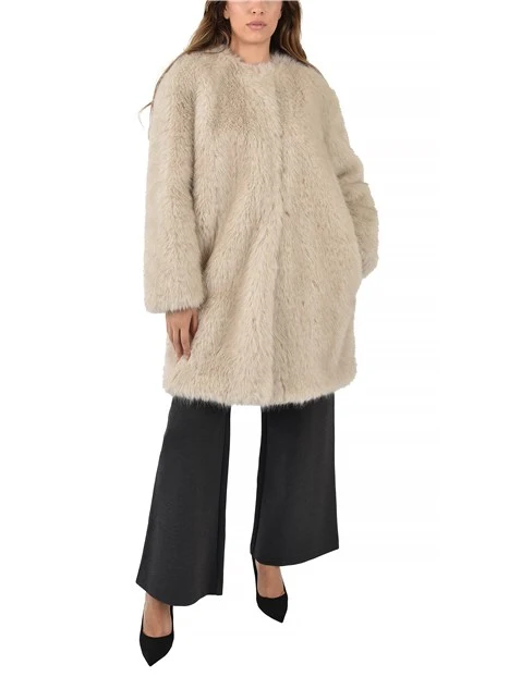 CAPPOTTO LUNGO IN ECOPELLICCIA DONNA BEIGE