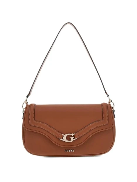 BORSA A SPALLA IN SIMILPELLE E DETTAGLI DORATI DONNA MARRONE