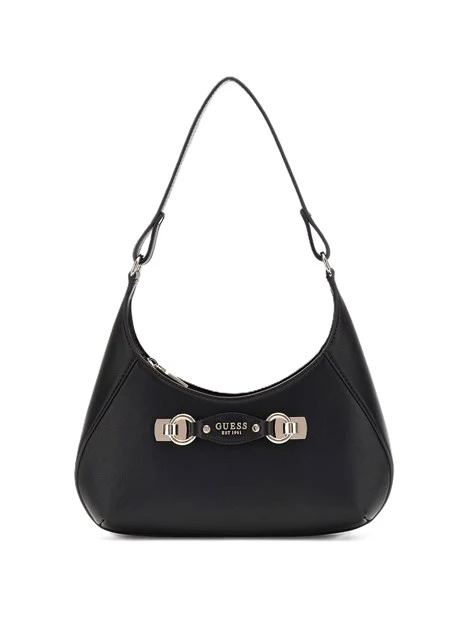 BORSA A SPALLA IN SIMILPELLE CON DETTAGLI DORATI E ZIP SUL RETRO DONNA NERO