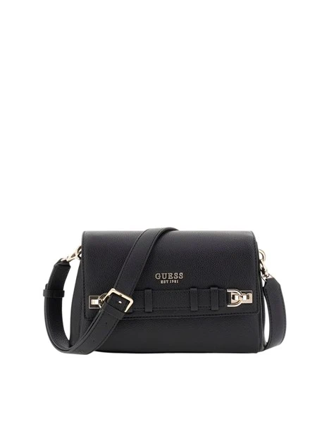 BORSA A TRACOLLA CON LOGO FRONTALE E DETTALI DORATI DONNA NERO