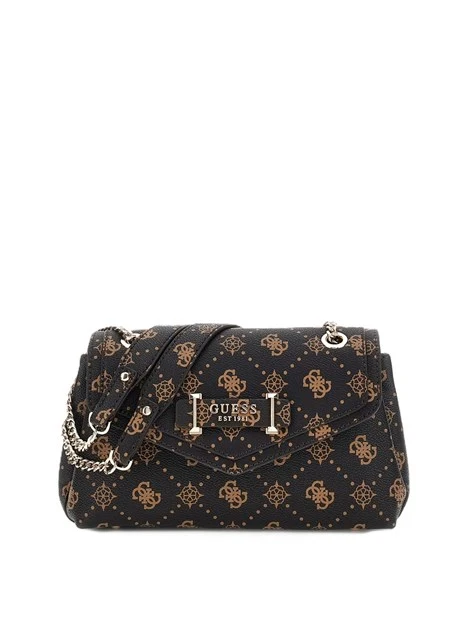 BORSA A SPALLA  CON STAMPA LOGO E CATENA DONNA MARRONE