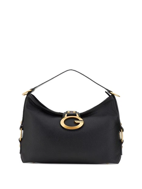 BORSA A SPALLA IN SIMIPELLE CON FINITURE DORATE DONNA NERO