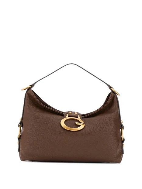 BORSA A SPALLA IN SIMIPELLE CON FINITURE DORATE DONNA MARRONE