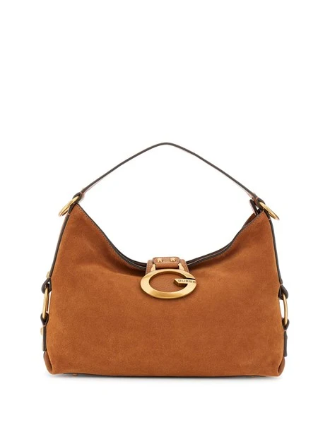 BORSA A SPALLA IN PELLE SCAMOSCIATA DONNA MARRONE
