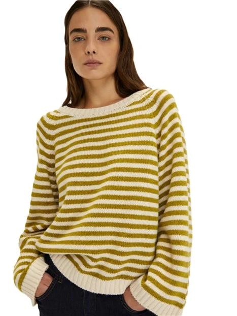 MAGLIA GIROCOLLO A RIGHE ORIZZONTALI DONNA AVORIO