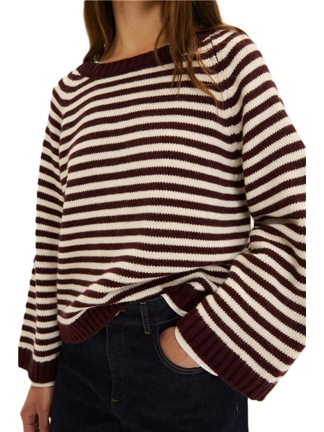 MAGLIA GIROCOLLO A RIGHE ORIZZONTALI DONNA BORDEAXU