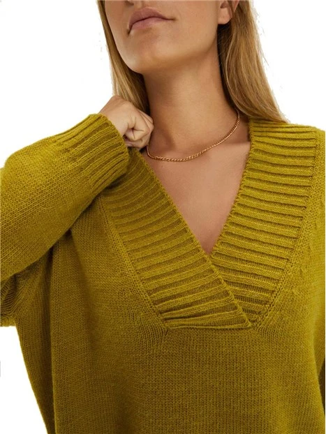 MAGLIA SCOLLO A V CON COSTA ALTA DONNA VERDE