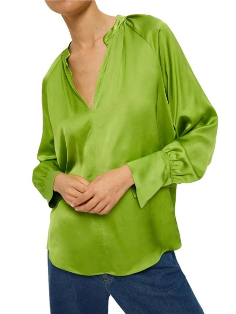 BLUSA IN RASO FLUIDO CON BOTTONI GIOIELLO DONNA VERDE