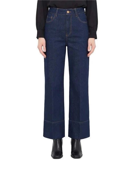 JEANS CROPPED FIT REGOLARE CON ETICHETTA POSTERIORE BLU