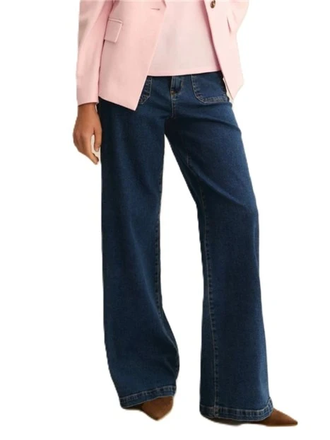 JEAN PALAZZO CON TASCHE SQUADRATE APPLICATE DONNA BLU