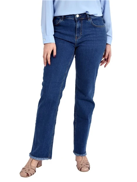 JEANS REGULAR IN COTONE STRECTH E BOTTONE PERSONALIZZATO DONNA BLU