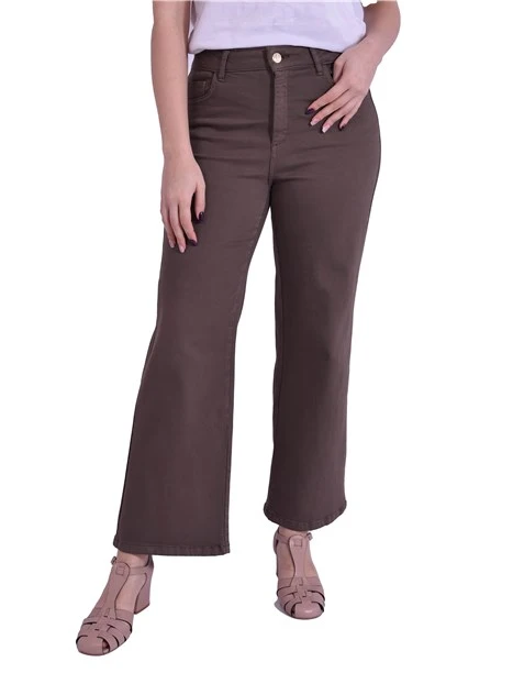 PANTALONI PALAZZO IN GARBADINA STRECTH DONNA MARRONE