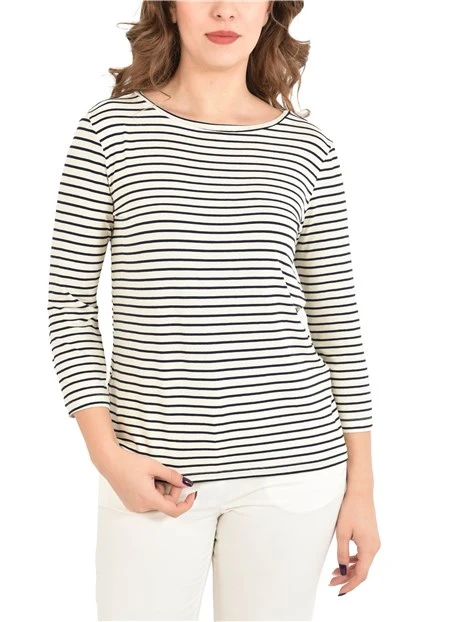 MAGLIA CON SCOLLO A BARCA IN JERSEY STRECTH DONNA NERO