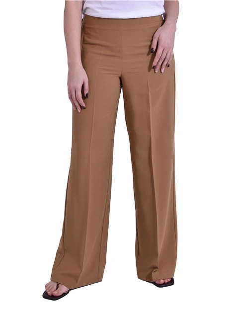 PANTALONE PALAZZO IN FLUIDO BISTRECTH CON PIEGA STIRATA DONNA MARRONE