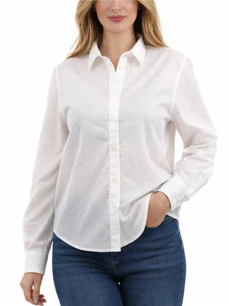 CAMICIA IN COTONE CON BRILLANTINI APPLICATI DONNA BIANCO
