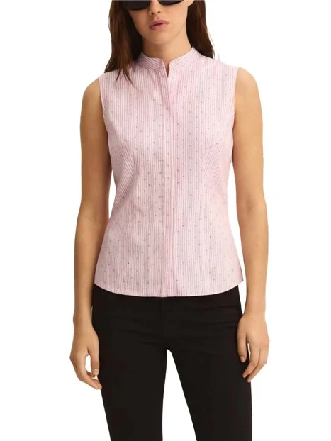 CAMICIA SMANICATA FANTASIA A RIGHE DONNA ROSA