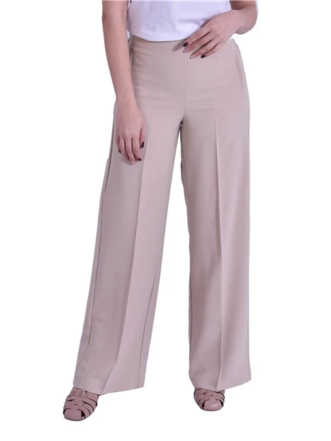 PANTALONE PALAZZO IN FLUIDO BISTRECTH CON PIEGA STIRATA DONNA BEIGE
