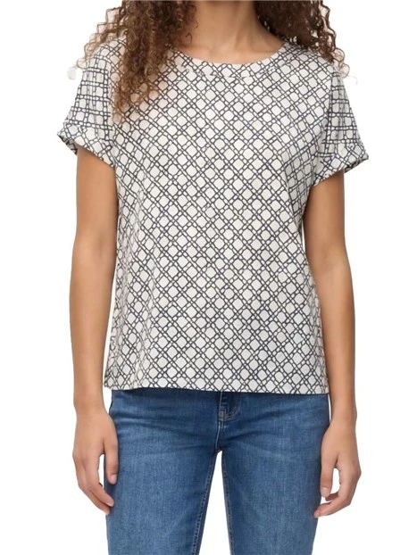 BLUSA SCOLLO A GIRO CON STAMOA DONNA BIANCO