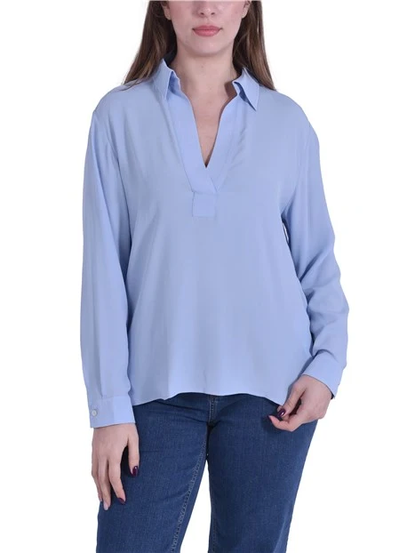 BLUSA FIT DRITTO IN MISTO SETA DONNA AZZURRO