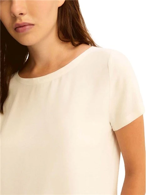 T-SHIRT MANICA CORTA SCOLLO A BARCA MISTO SETA DONNA BIANCO
