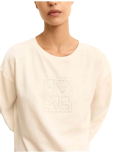 FELPA GIROCOLLO CON LOGO FRONTALE DONNA BIANCO