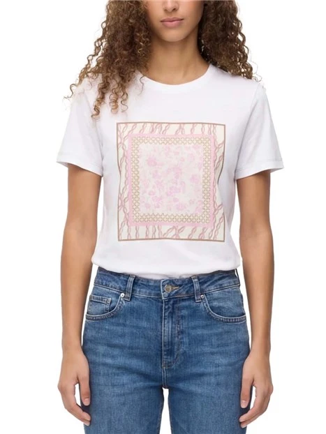 T-SHIRT IN COTONE CON  STAMPA DECORATIVA DONNA BIANCO