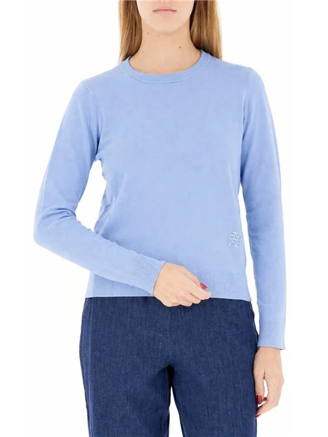 MAGLIA GIROCOLLO CON RICAMO MONOGRAM DONNA AZZURRO