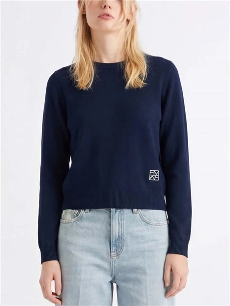 MAGLIA GIROCOLLO CON RICAMO MONOGRAM DONNA BLU