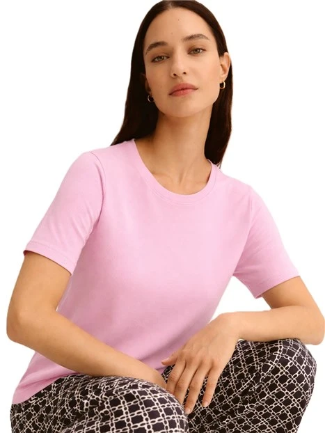 T-SHIRT MANICA CORTA IN VISCOSA CON DETTAGLIO A COSTINE DONNA ROSA