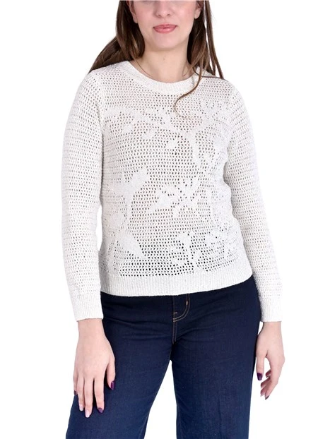 MAGLIA GIROCOLLO IN FILATO MISTO COTONE CON PAILLETTES DONNA BIANCO